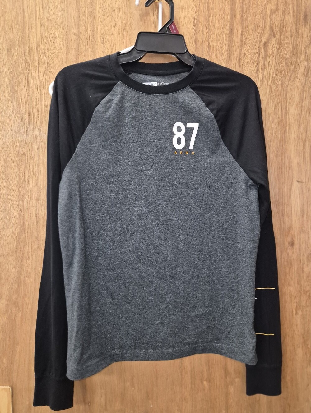 Aeropostale Men’s Long Sleeve Raglan Shirt - Charcoal Gray & Black